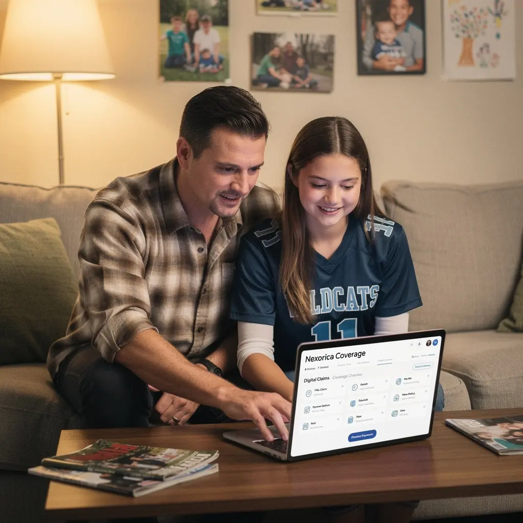 Kobieta korzystająca z aplikacji mobilnej do zgłoszenia szkody, pokazująca cyfrową obsługę klientów.