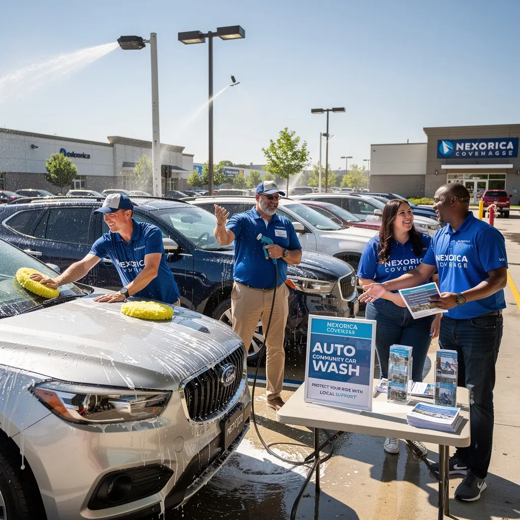 Rodzina badająca różne opcje ubezpieczenia samochodowego w biurze.